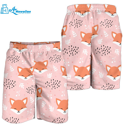 Cute Fox Pattern Pink Background Men Shorts