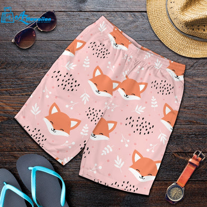 Cute Fox Pattern Pink Background Men Shorts