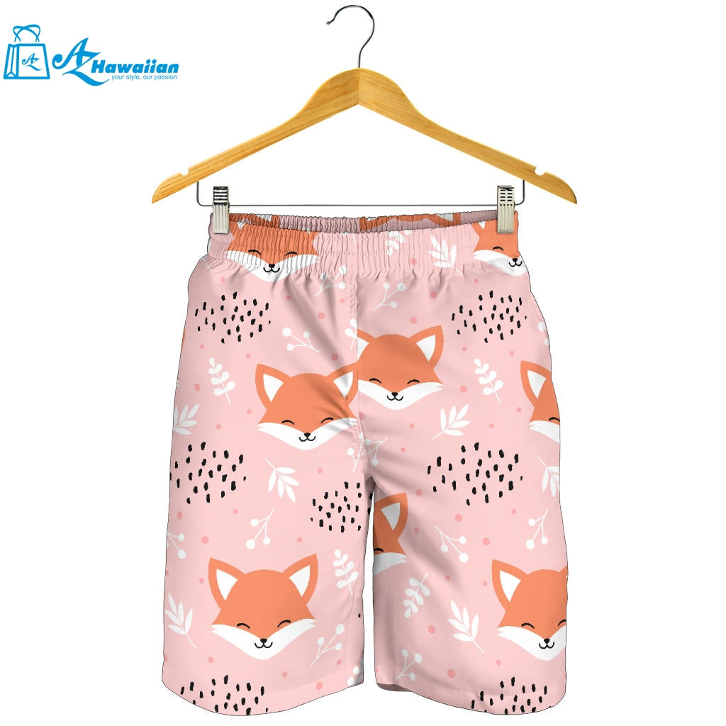 Cute Fox Pattern Pink Background Men Shorts