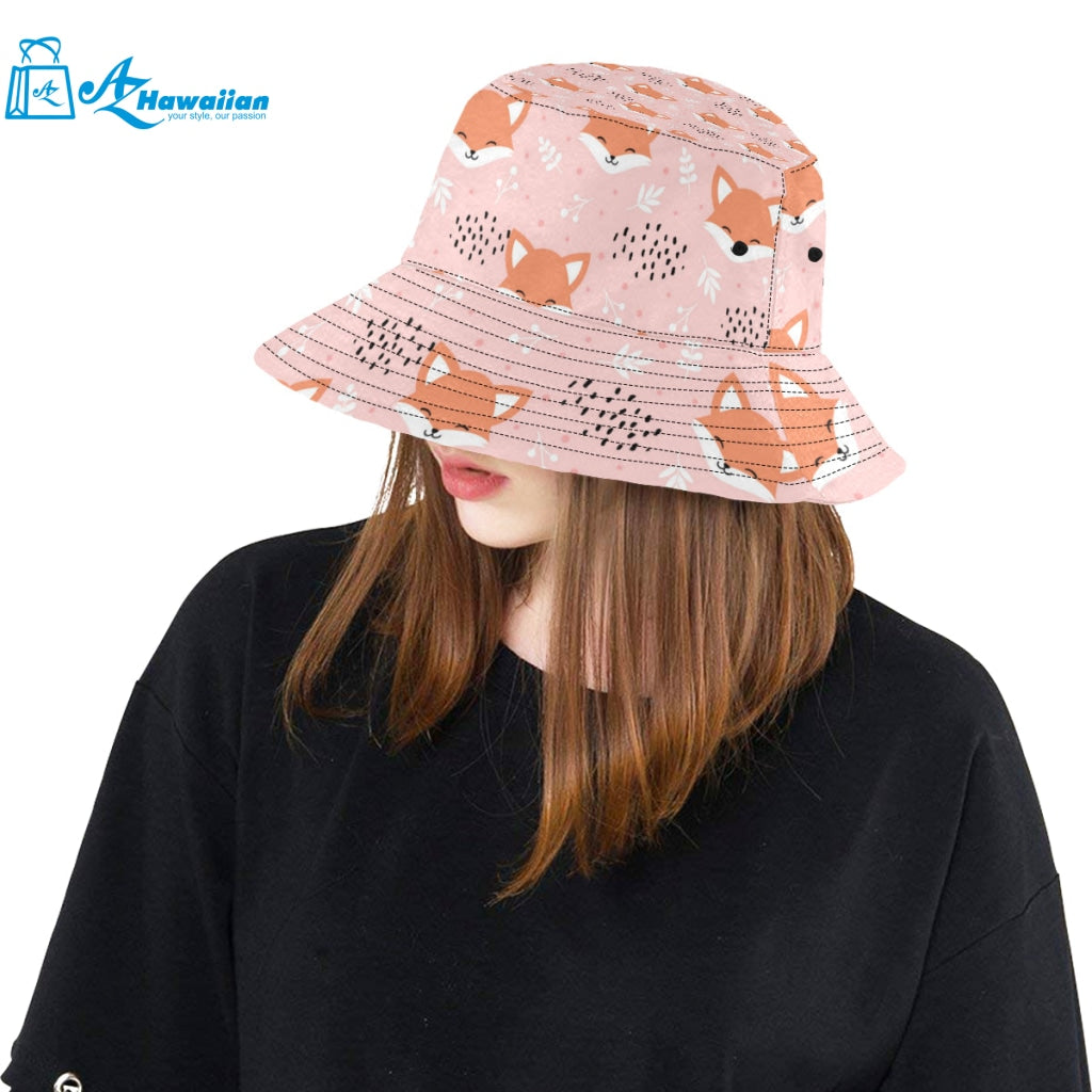 Cute fox pattern pink background Unisex Bucket Hat