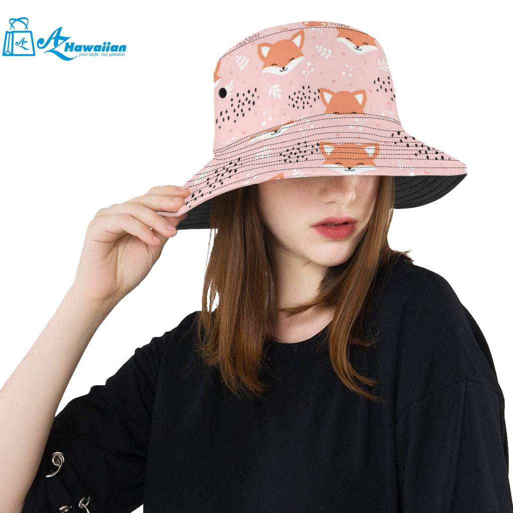 Cute fox pattern pink background Unisex Bucket Hat