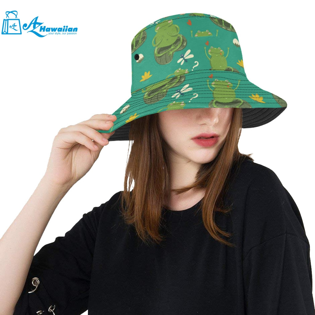 Cute frog dragonfly design pattern Unisex Bucket Hat