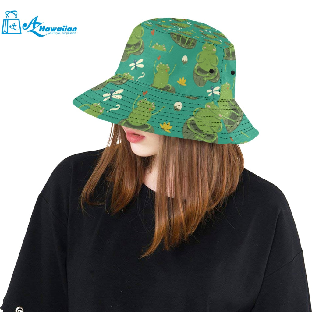 Cute frog dragonfly design pattern Unisex Bucket Hat