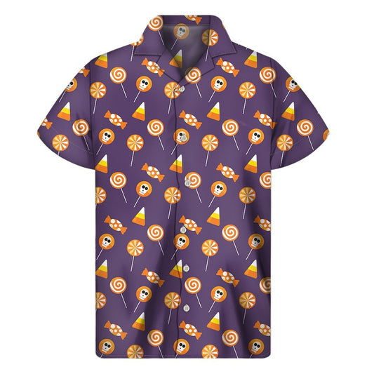 Cute Halloween Candy Pattern Print Mens Short Sleeve Shirt Hawaiian