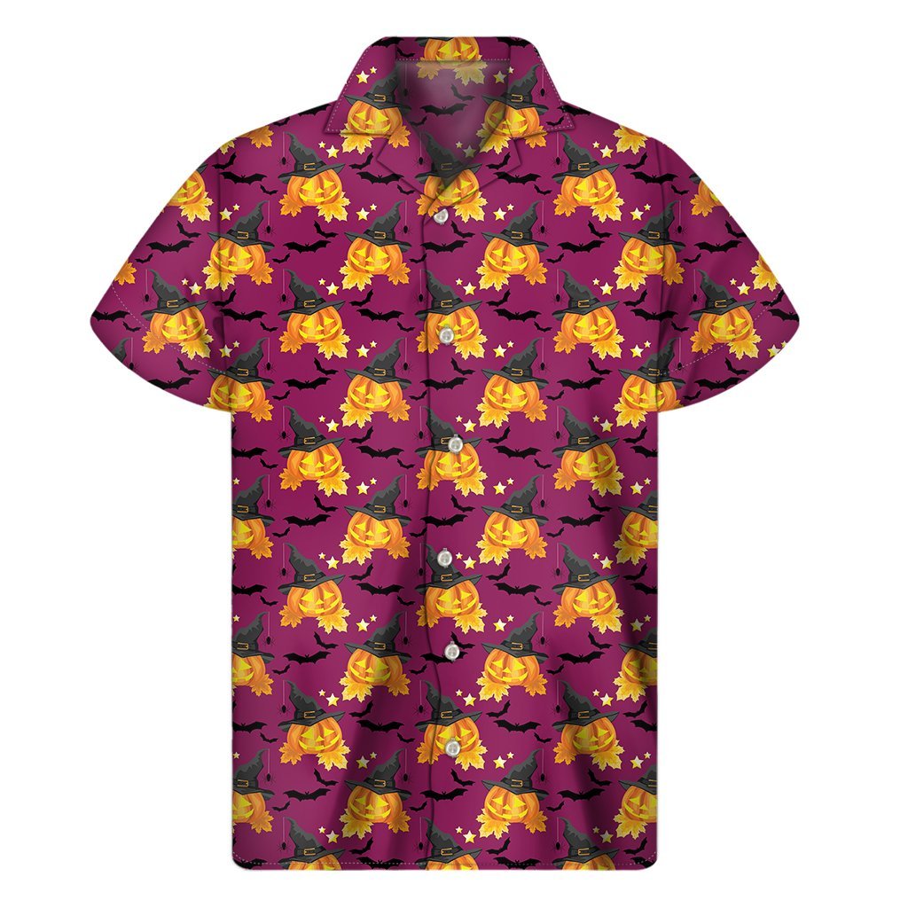 Cute Halloween Pumpkin Witch Print Mens Short Sleeve Shirt Hawaiian