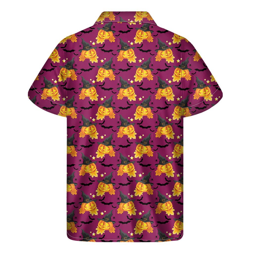 Cute Halloween Pumpkin Witch Print Mens Short Sleeve Shirt Hawaiian