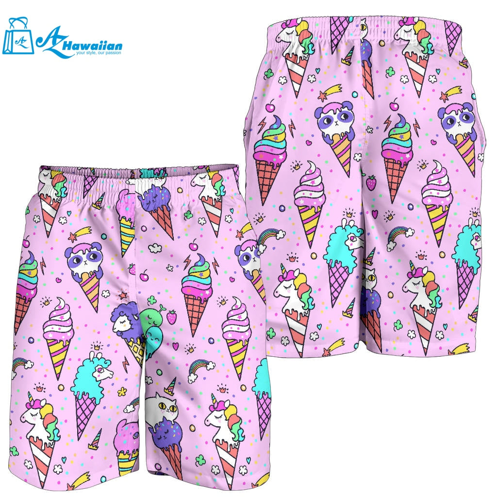 Cute Ice Cream Cone Animal Pattern Men Shorts