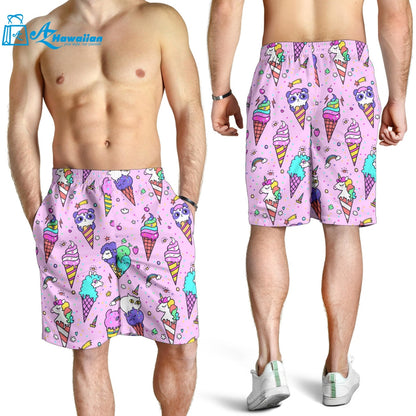 Cute Ice Cream Cone Animal Pattern Men Shorts