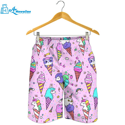 Cute Ice Cream Cone Animal Pattern Men Shorts