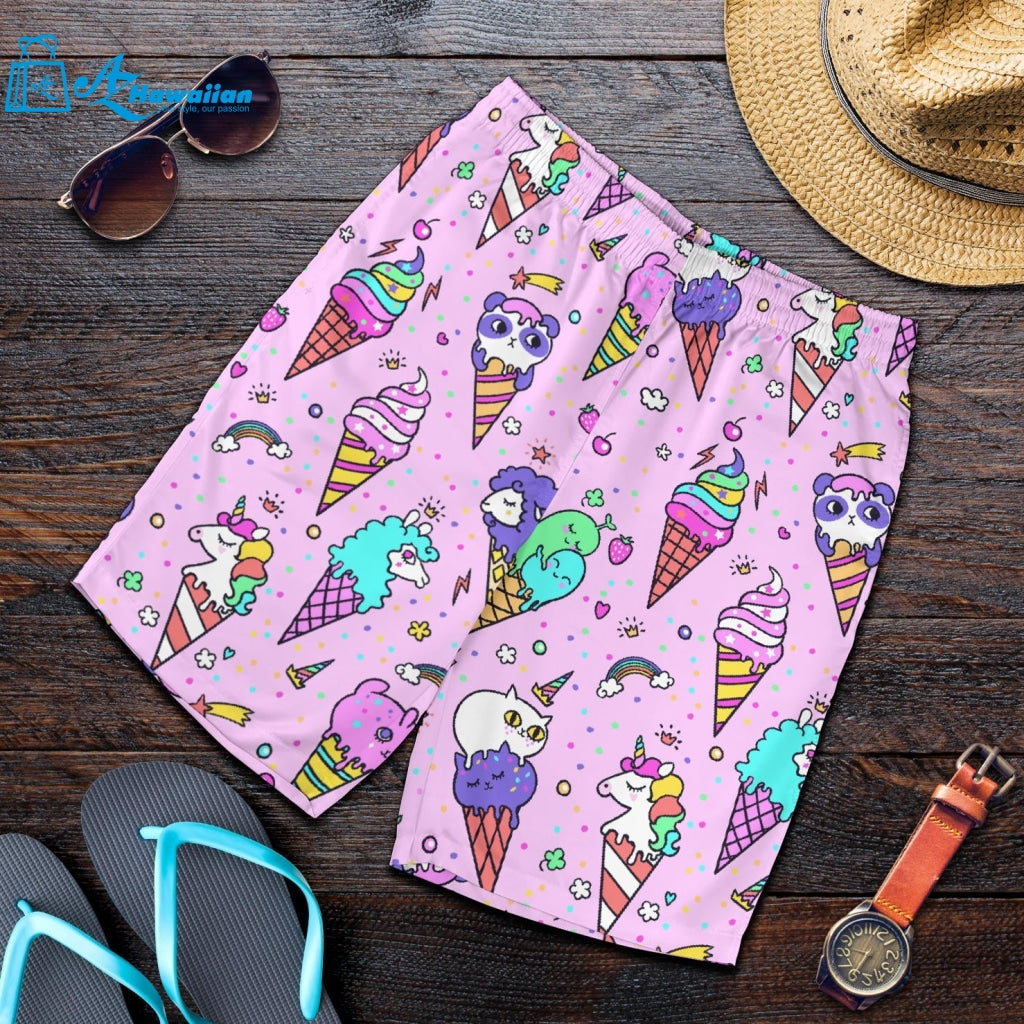 Cute Ice Cream Cone Animal Pattern Men Shorts