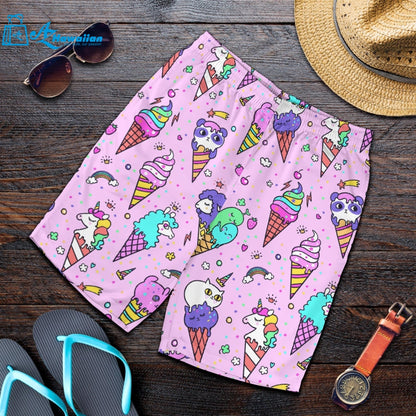 Cute Ice Cream Cone Animal Pattern Men Shorts