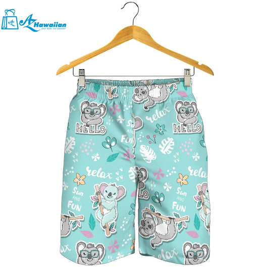 Cute Koalas Blue Background Pattern Men Shorts