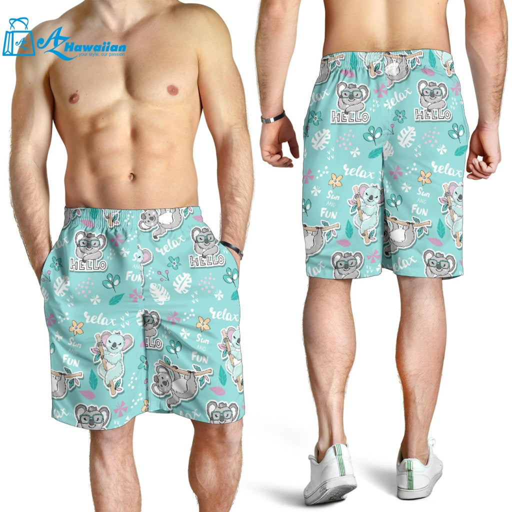 Cute Koalas Blue Background Pattern Men Shorts