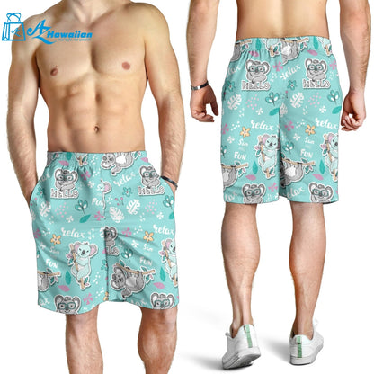 Cute Koalas Blue Background Pattern Men Shorts