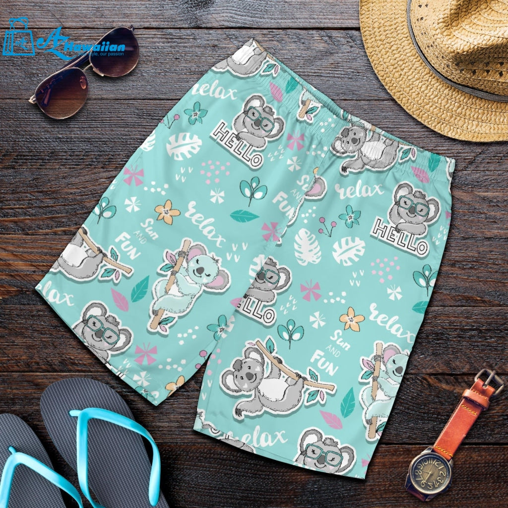 Cute Koalas Blue Background Pattern Men Shorts