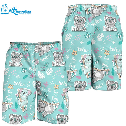 Cute Koalas Blue Background Pattern Men Shorts