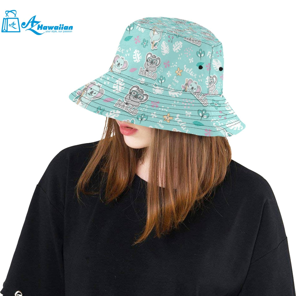 Cute koalas blue background pattern Unisex Bucket Hat