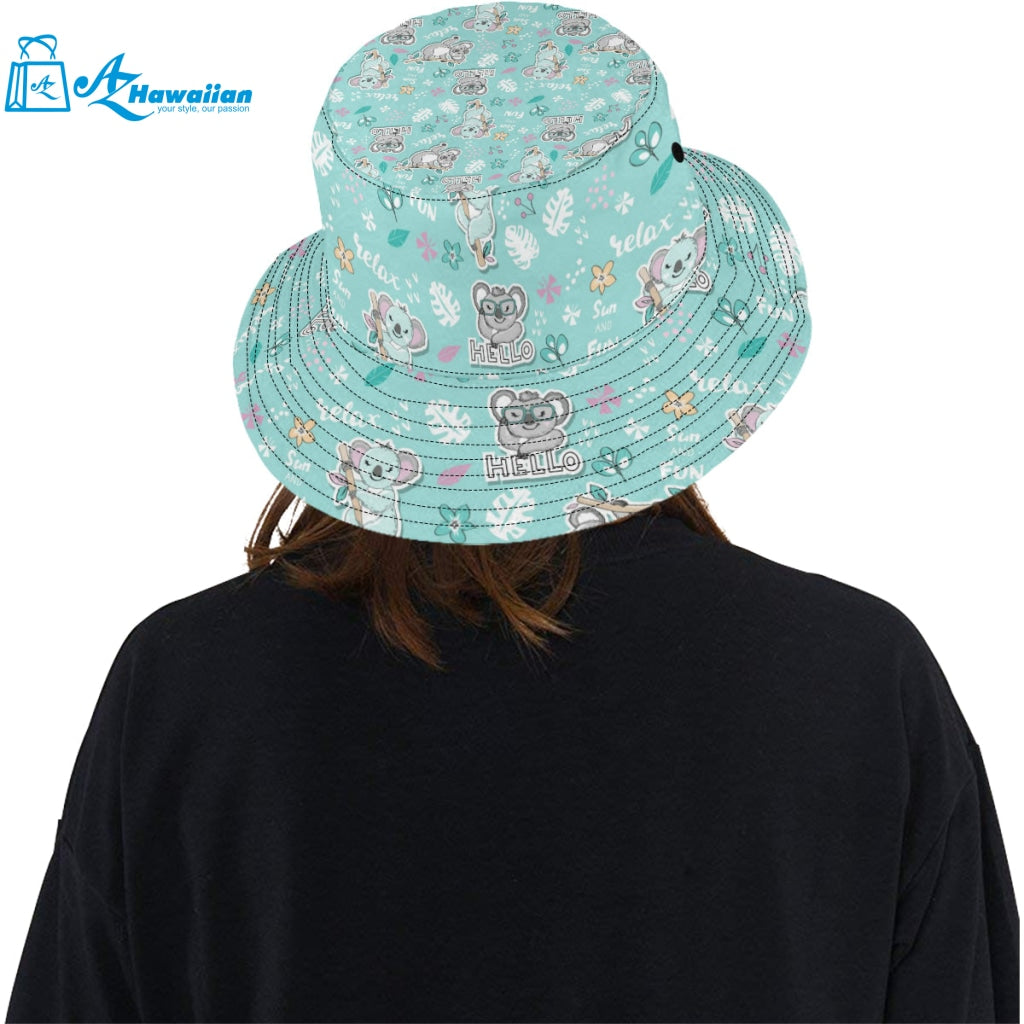 Cute koalas blue background pattern Unisex Bucket Hat