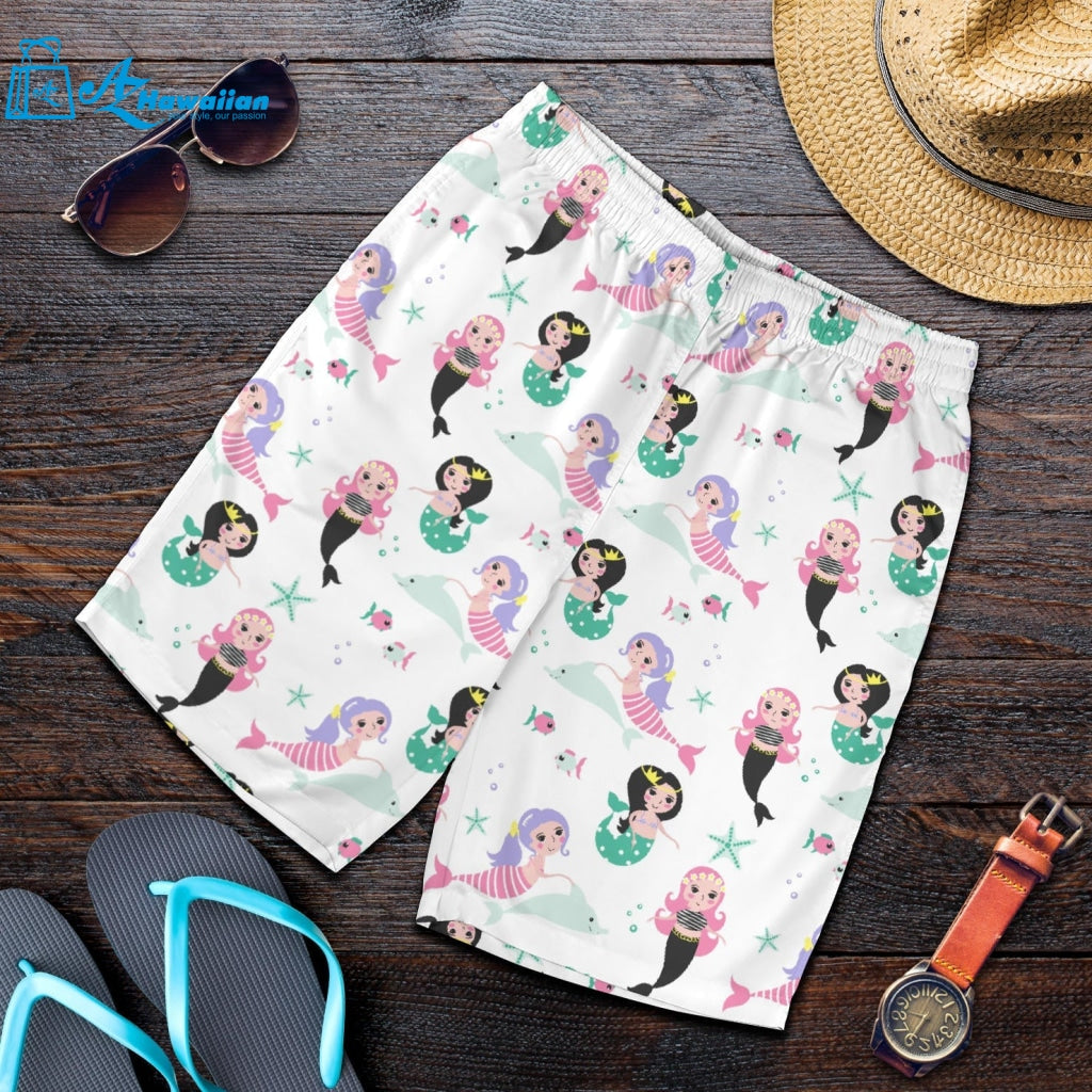 Cute Mermaid Dolphin Fish Starfish Pattern Men Shorts