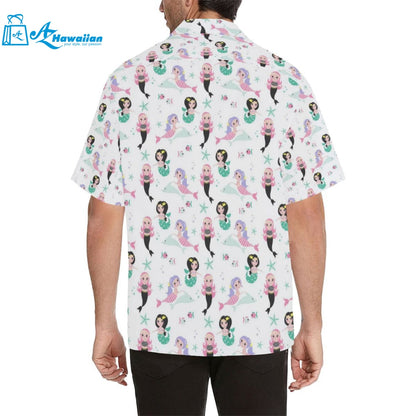 Cute Mermaid Dolphin Fish Starfish Pattern Mens All Over Print Hawaiian Shirt