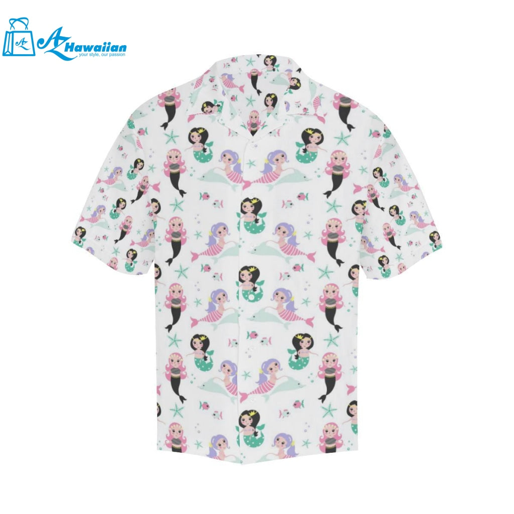 Cute Mermaid Dolphin Fish Starfish Pattern Mens All Over Print Hawaiian Shirt