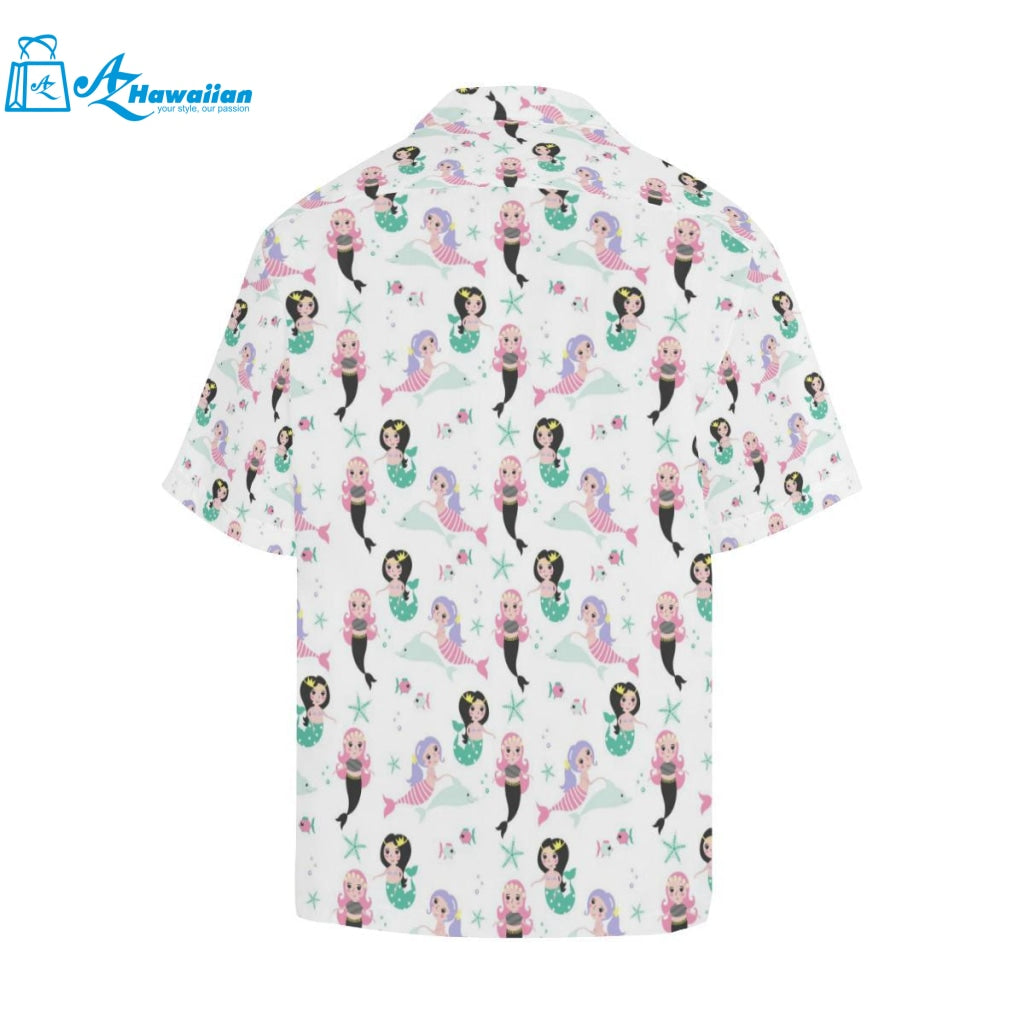 Cute Mermaid Dolphin Fish Starfish Pattern Mens All Over Print Hawaiian Shirt