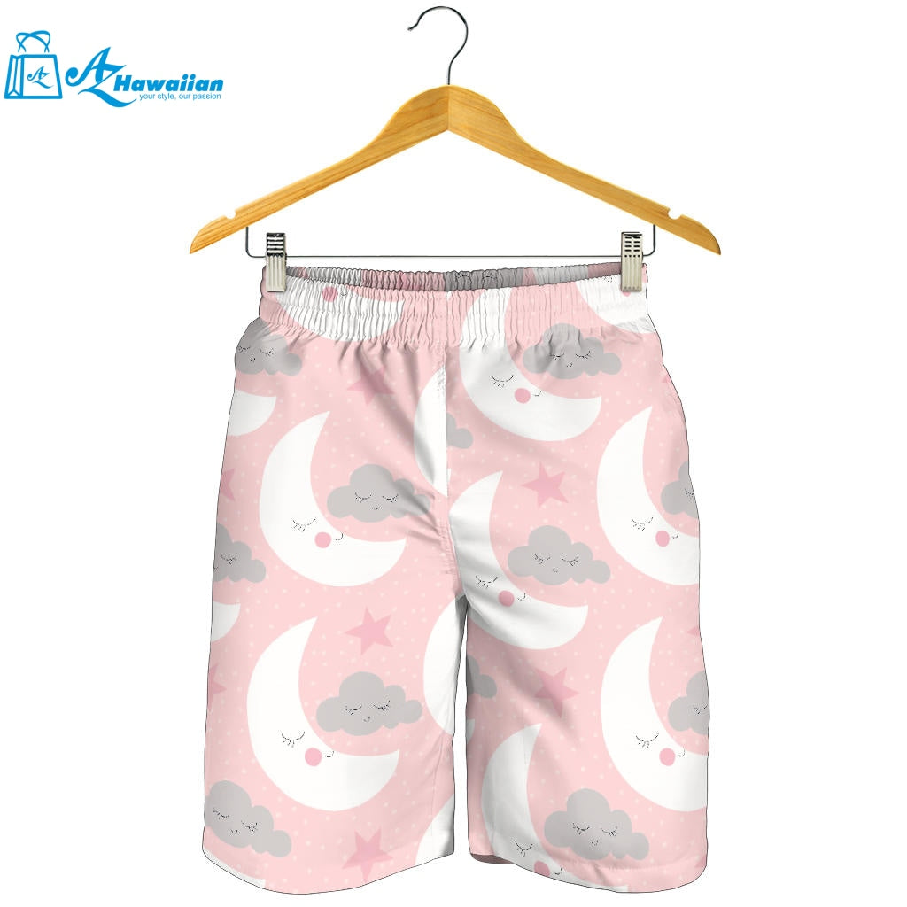 Cute Moon Cloud Star Pattern Pink Dot Background Men Shorts