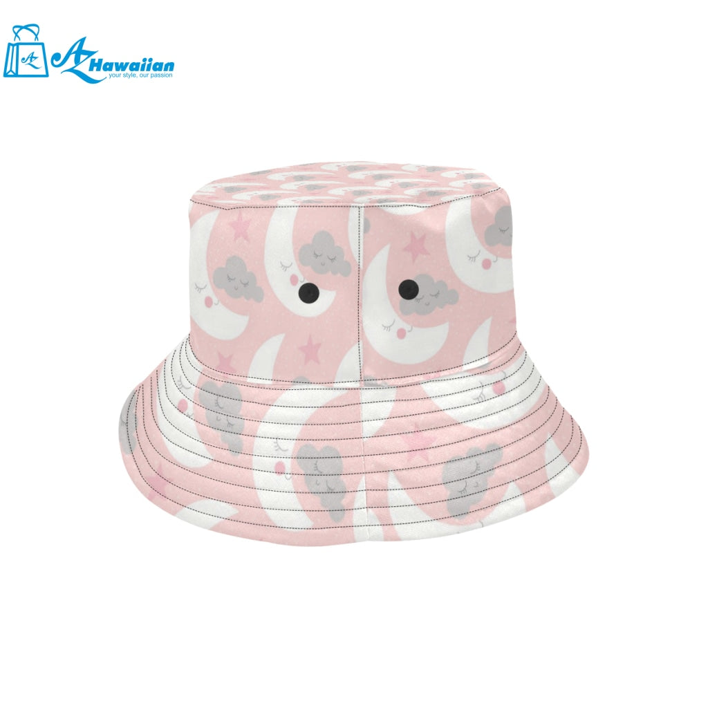 Cute moon cloud star pattern pink dot background Unisex Bucket Hat