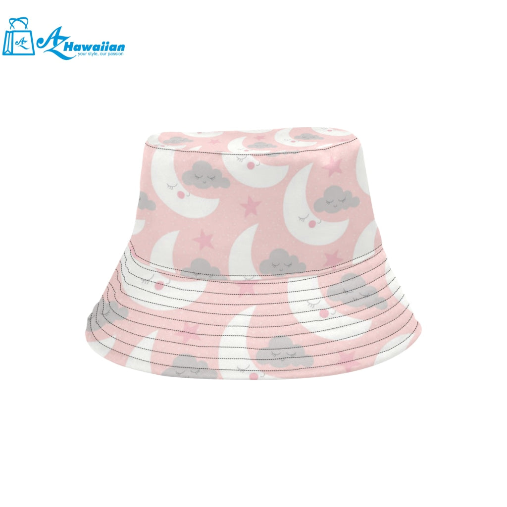 Cute moon cloud star pattern pink dot background Unisex Bucket Hat