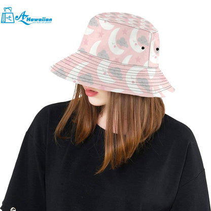 Cute moon cloud star pattern pink dot background Unisex Bucket Hat