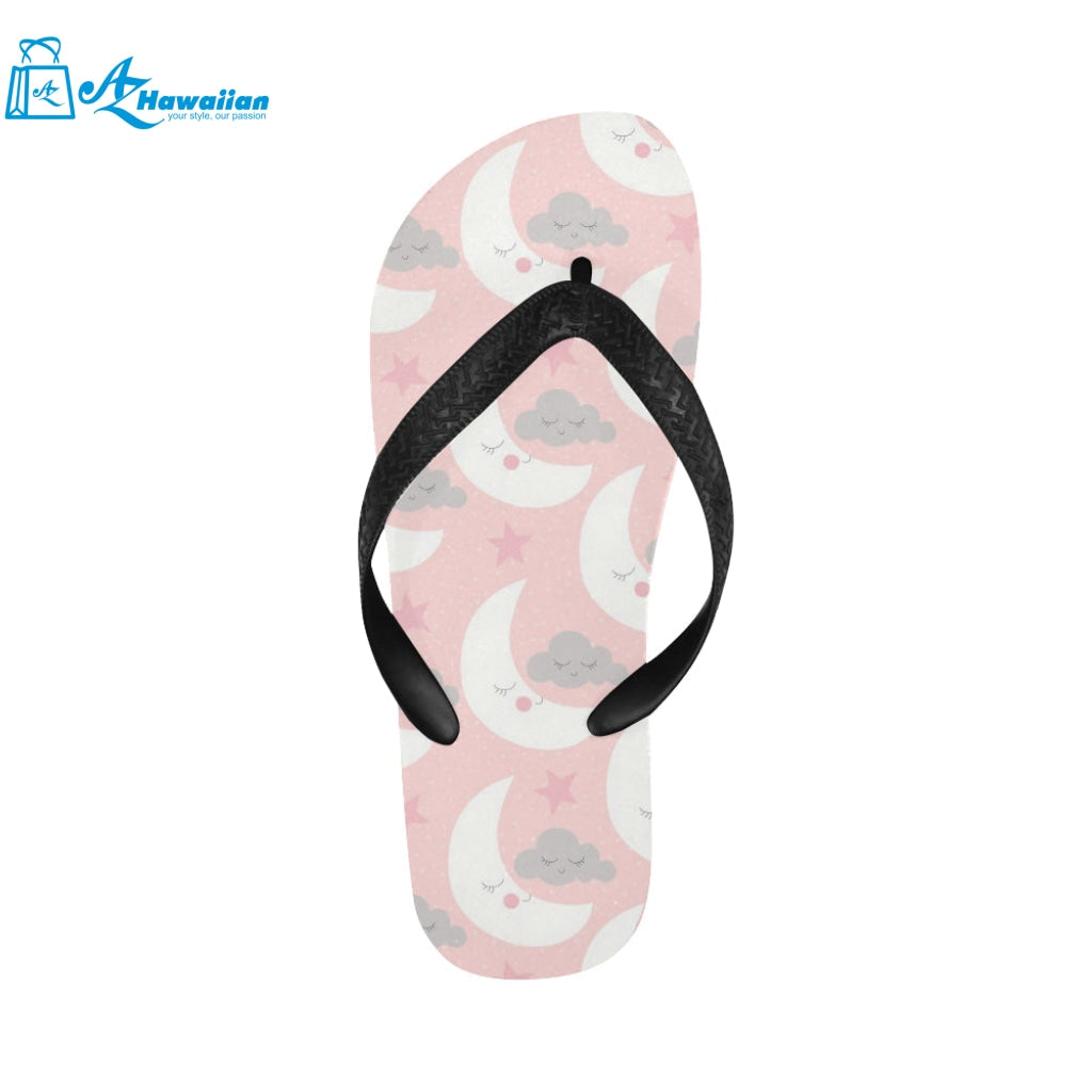 Cute moon cloud star pattern pink dot background Unisex Flip Flops