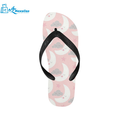 Cute moon cloud star pattern pink dot background Unisex Flip Flops