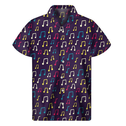 Cute Music Notes Pattern Print Mens Short Sleeve Shirt Hawaiian