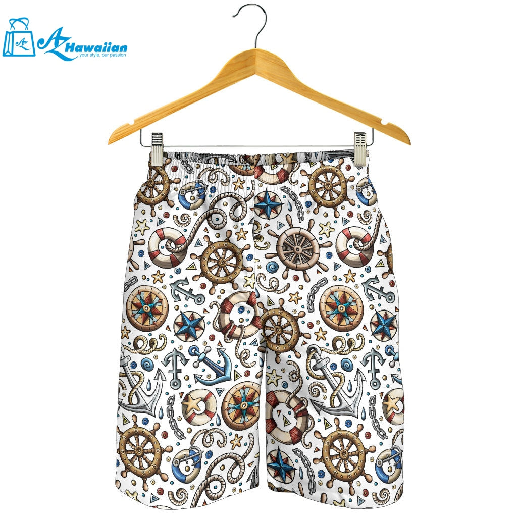 Cute Nautical Steering Wheel Anchor Pattern Men Shorts