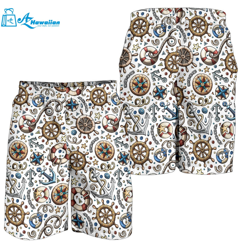 Cute Nautical Steering Wheel Anchor Pattern Men Shorts