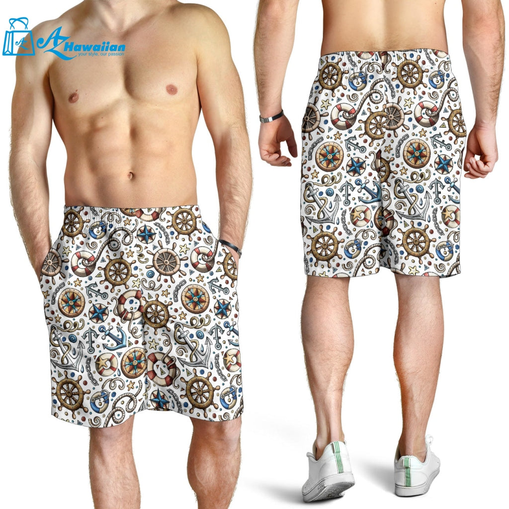 Cute Nautical Steering Wheel Anchor Pattern Men Shorts