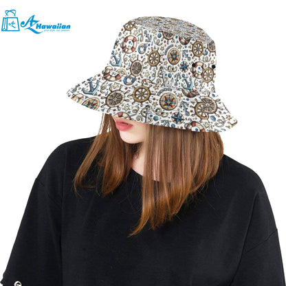 Cute nautical steering wheel anchor pattern Unisex Bucket Hat