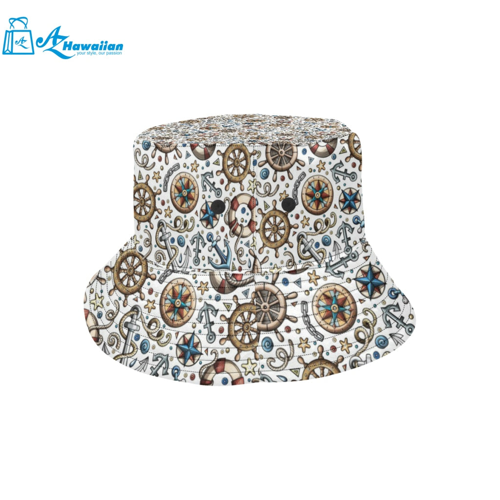 Cute nautical steering wheel anchor pattern Unisex Bucket Hat