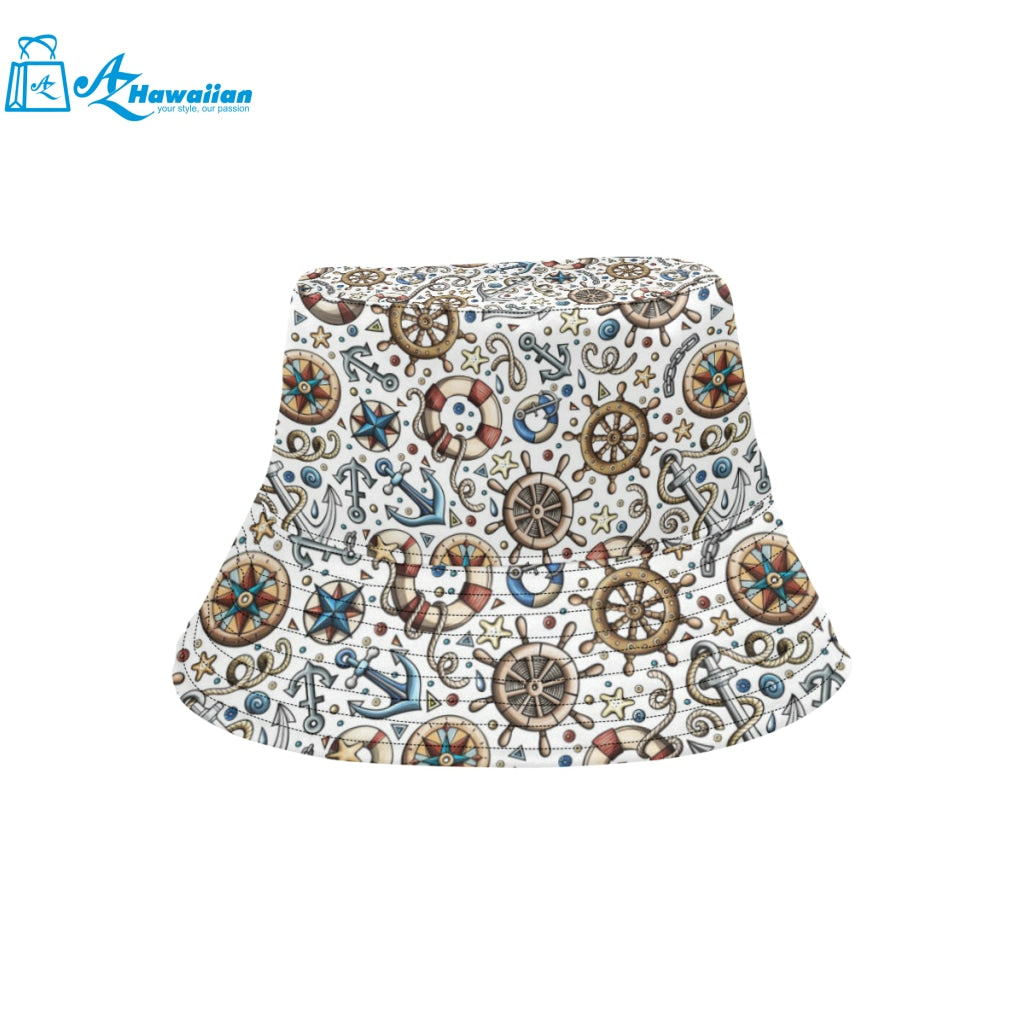 Cute nautical steering wheel anchor pattern Unisex Bucket Hat