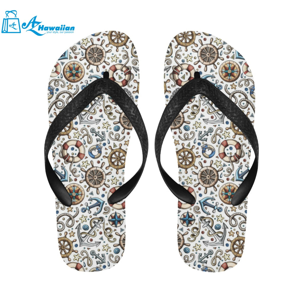 Cute nautical steering wheel anchor pattern Unisex Flip Flops