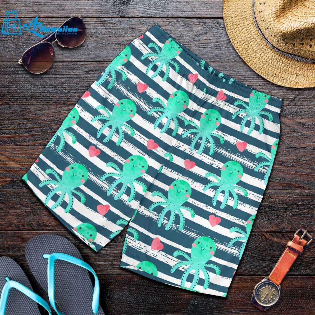 Cute Octopuses Heart Striped Background Men Shorts