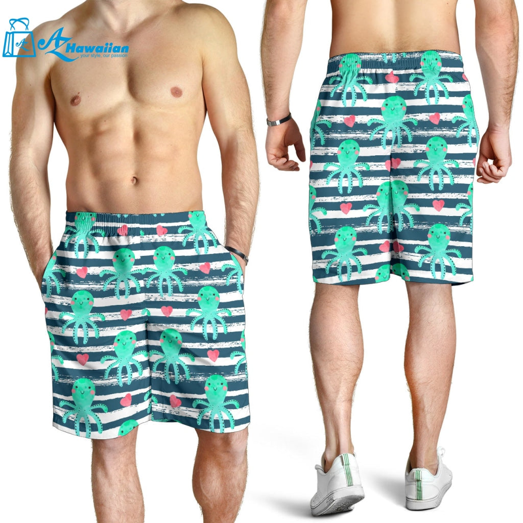 Cute Octopuses Heart Striped Background Men Shorts