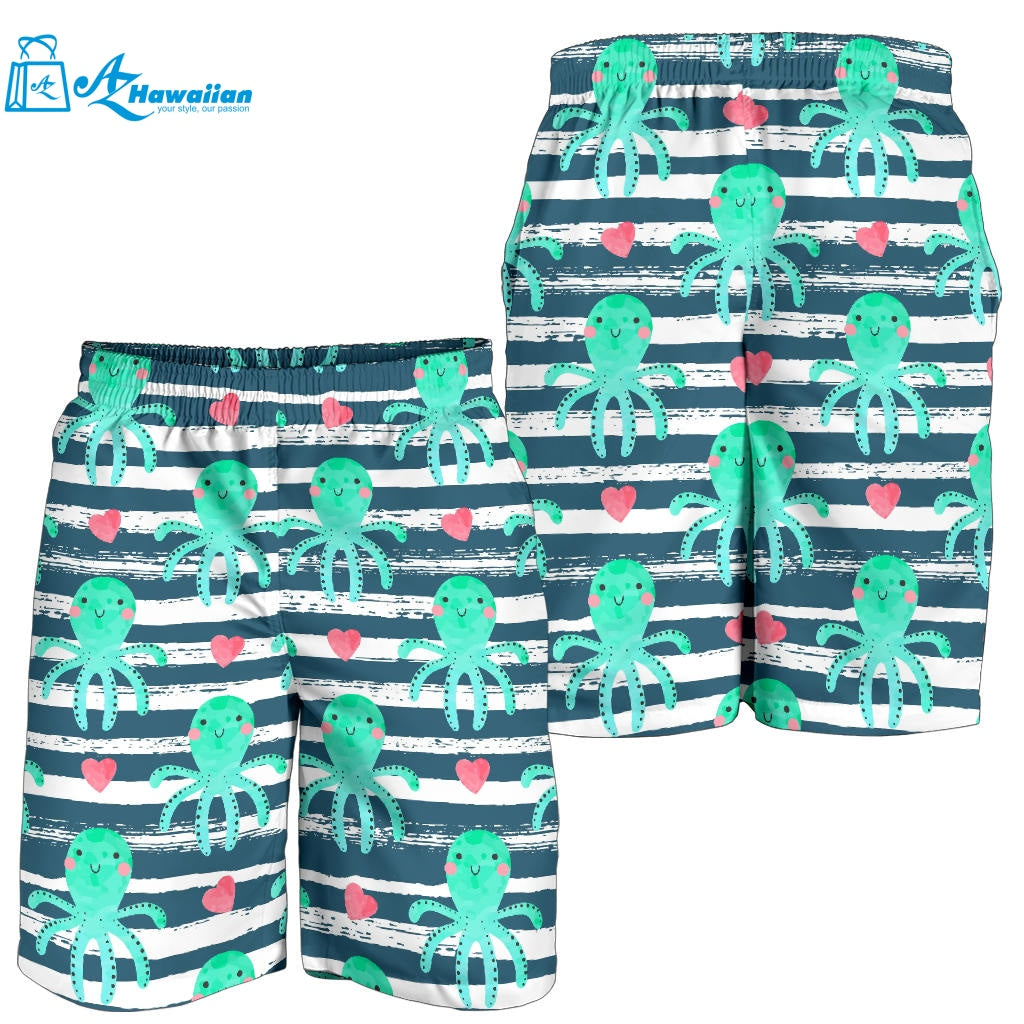 Cute Octopuses Heart Striped Background Men Shorts