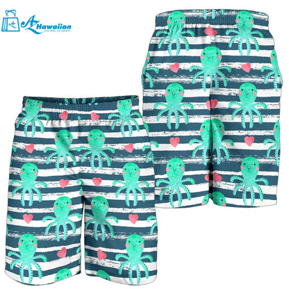 Cute Octopuses Heart Striped Background Men Shorts