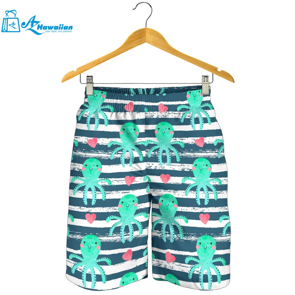 Cute Octopuses Heart Striped Background Men Shorts