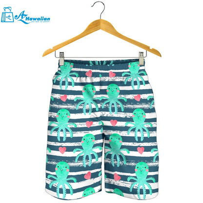 Cute Octopuses Heart Striped Background Men Shorts