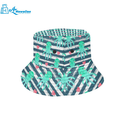 Cute octopuses heart striped background Unisex Bucket Hat