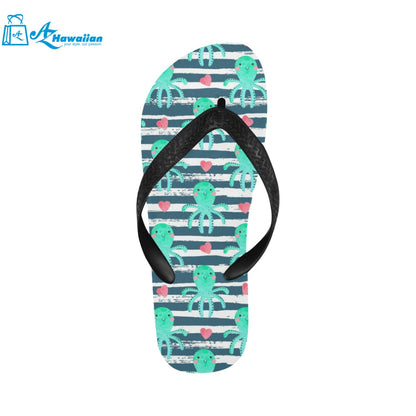 Cute octopuses heart striped background Unisex Flip Flops