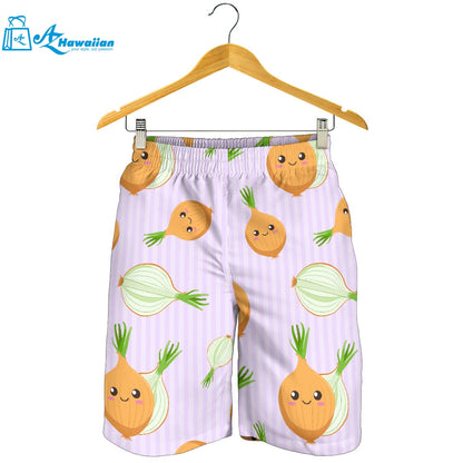 Cute Onions Smiling Faces Purple Background Men Shorts