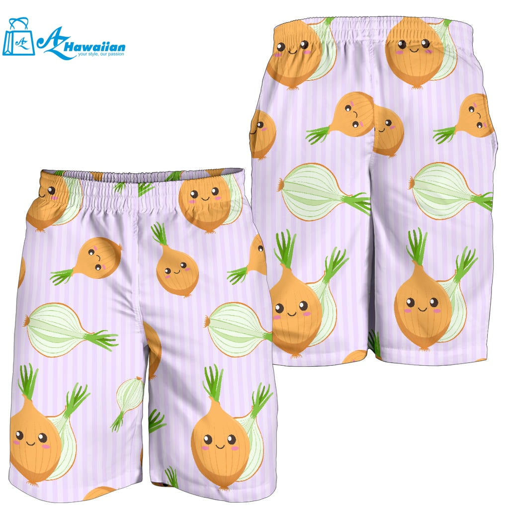 Cute Onions Smiling Faces Purple Background Men Shorts